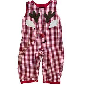 Lil Cactus One Piece Overalls Gingham Plaid Print Red White Size 12-18 Months
